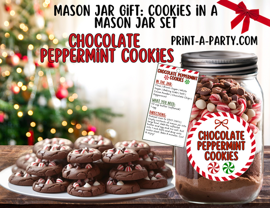 MASON JAR GIFT: Chocolate Peppermint Cookies in a Mason Jar - Printable Kit – DIY Holiday Gift for Teachers, Friends, Neighbors & More