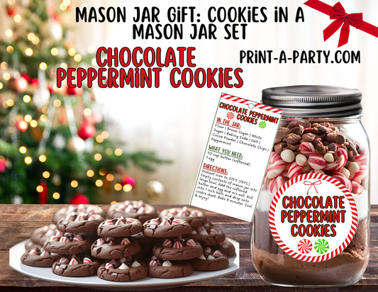 MASON JAR GIFT: Chocolate Peppermint Cookies in a Mason Jar - Printable Kit – DIY Holiday Gift for Teachers, Friends, Neighbors & More