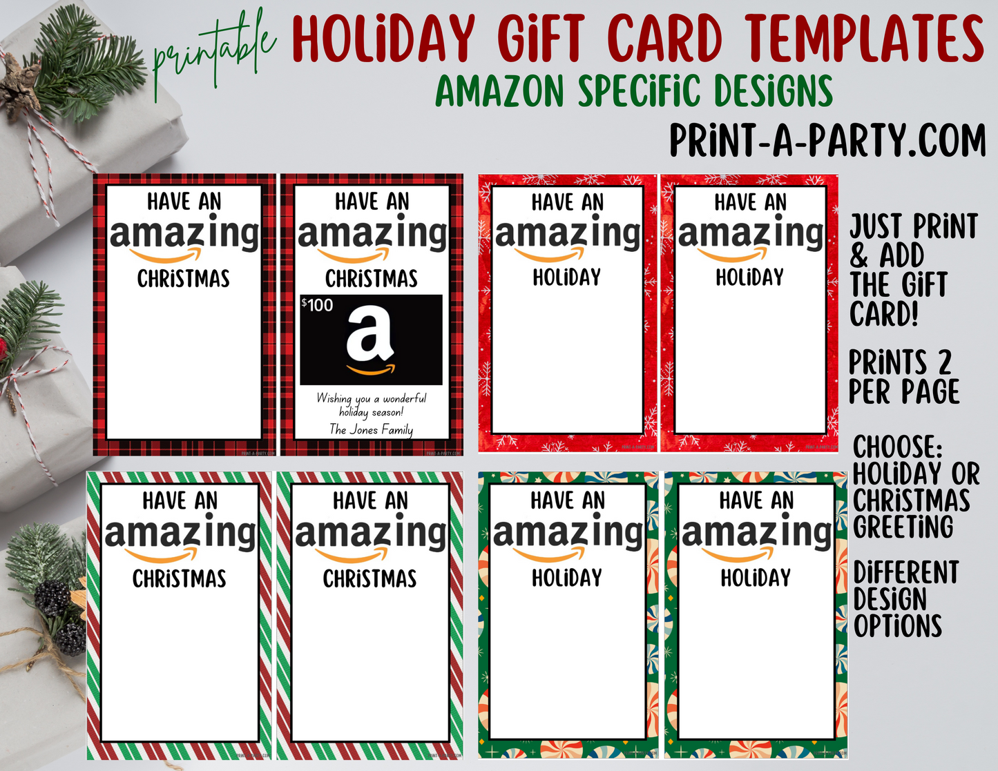 GIFT CARD Amazon Christmas Holiday Templates | Amazon Christmas Gift Card | Amazon Holiday Gift Card Printables - INSTANT DOWNLOAD