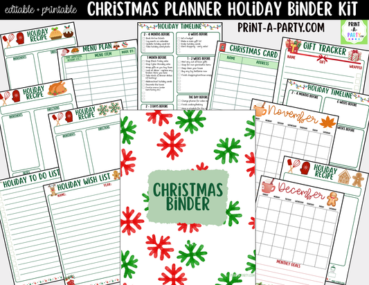 Christmas Planner Printable & Editable | Holiday Binder Kit with Calendars, Checklists & Gift Trackers