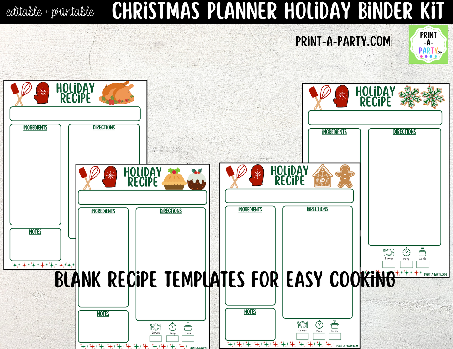 Christmas Planner Printable & Editable | Holiday Binder Kit with Calendars, Checklists & Gift Trackers
