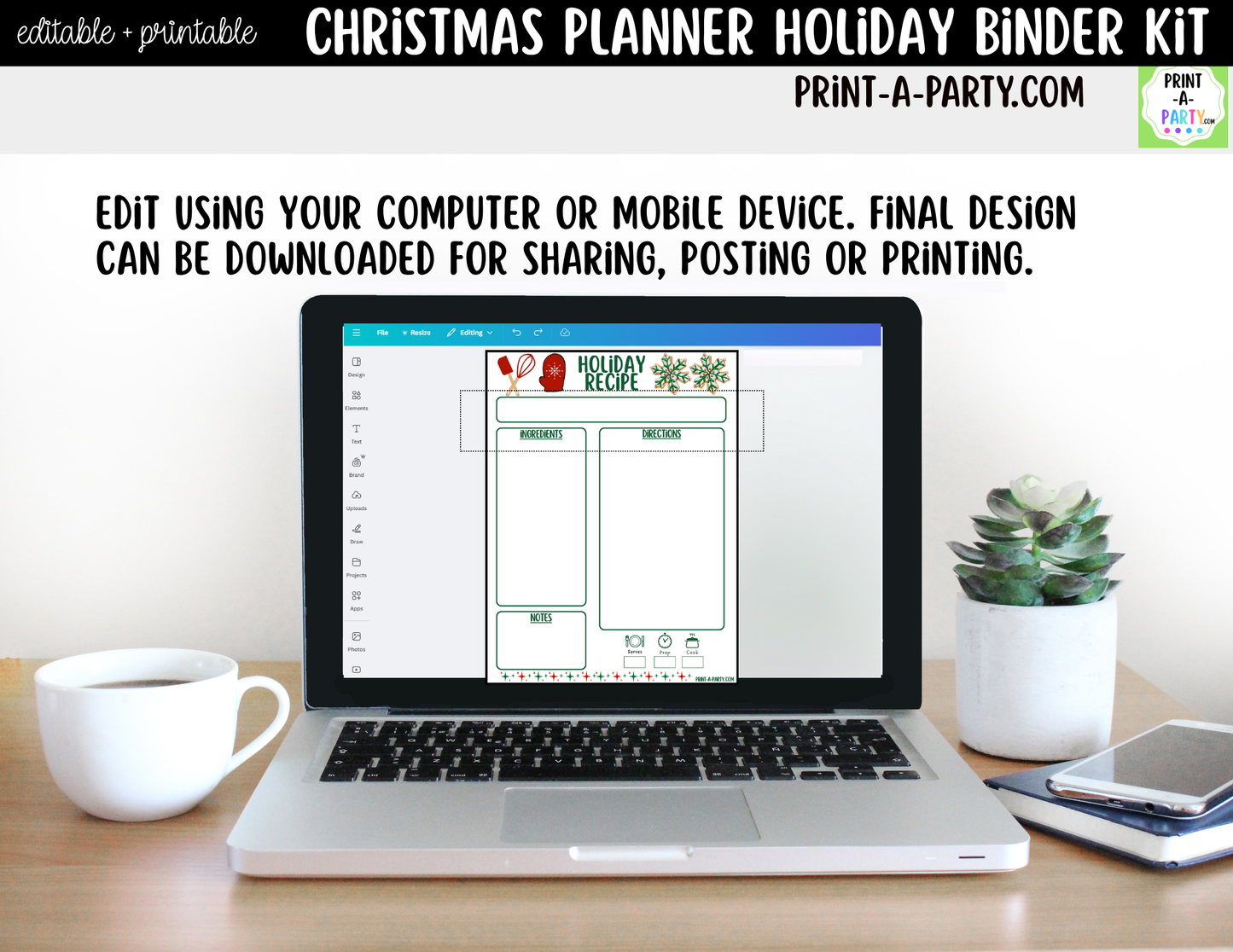 Christmas Planner Printable & Editable | Holiday Binder Kit with Calendars, Checklists & Gift Trackers