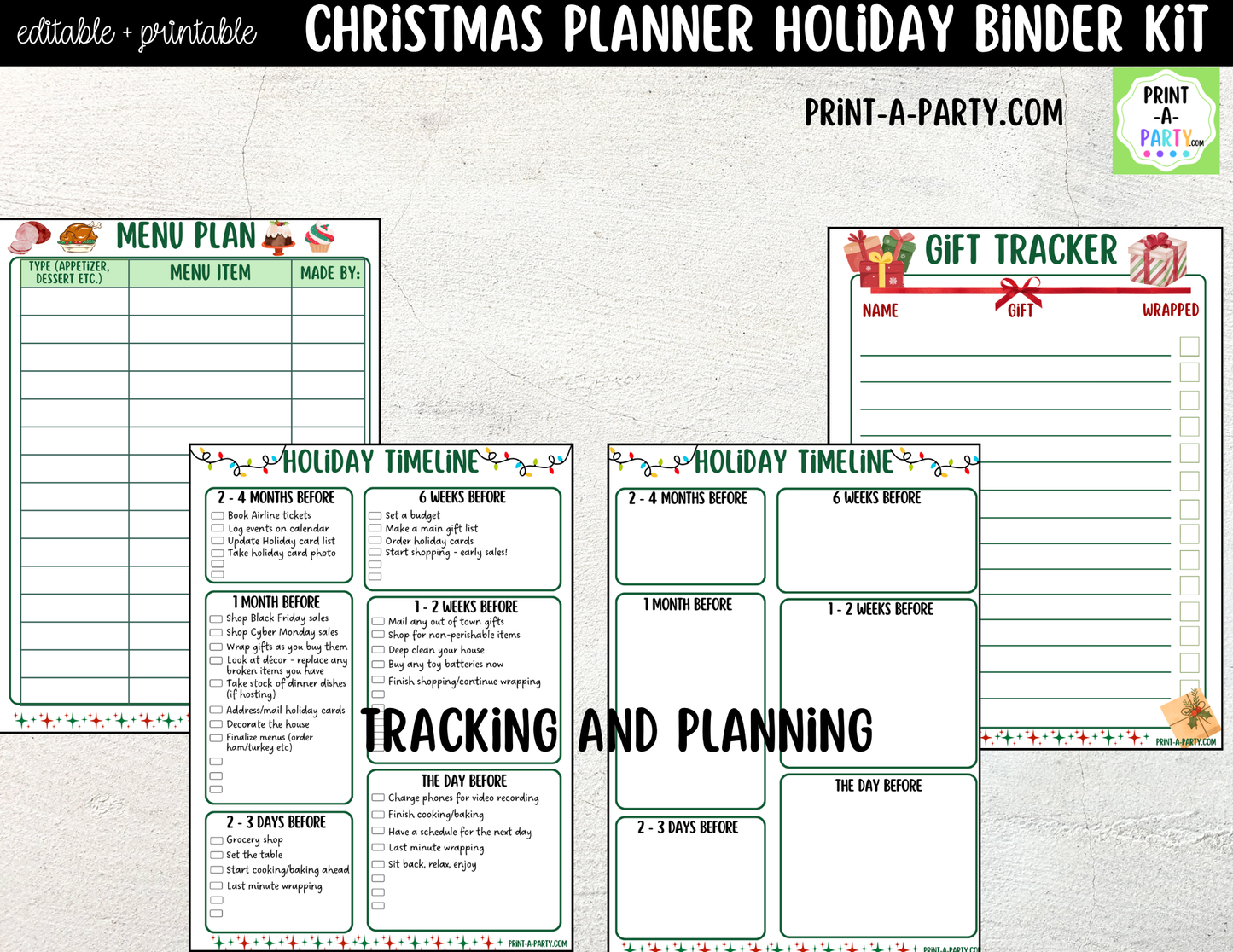 Christmas Planner Printable & Editable | Holiday Binder Kit with Calendars, Checklists & Gift Trackers