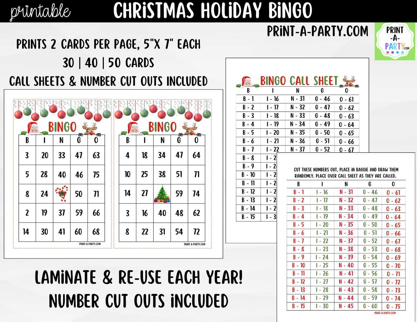 Christmas Bingo Game Printable | Holiday Party Game | Bingo Cards & Call Sheets