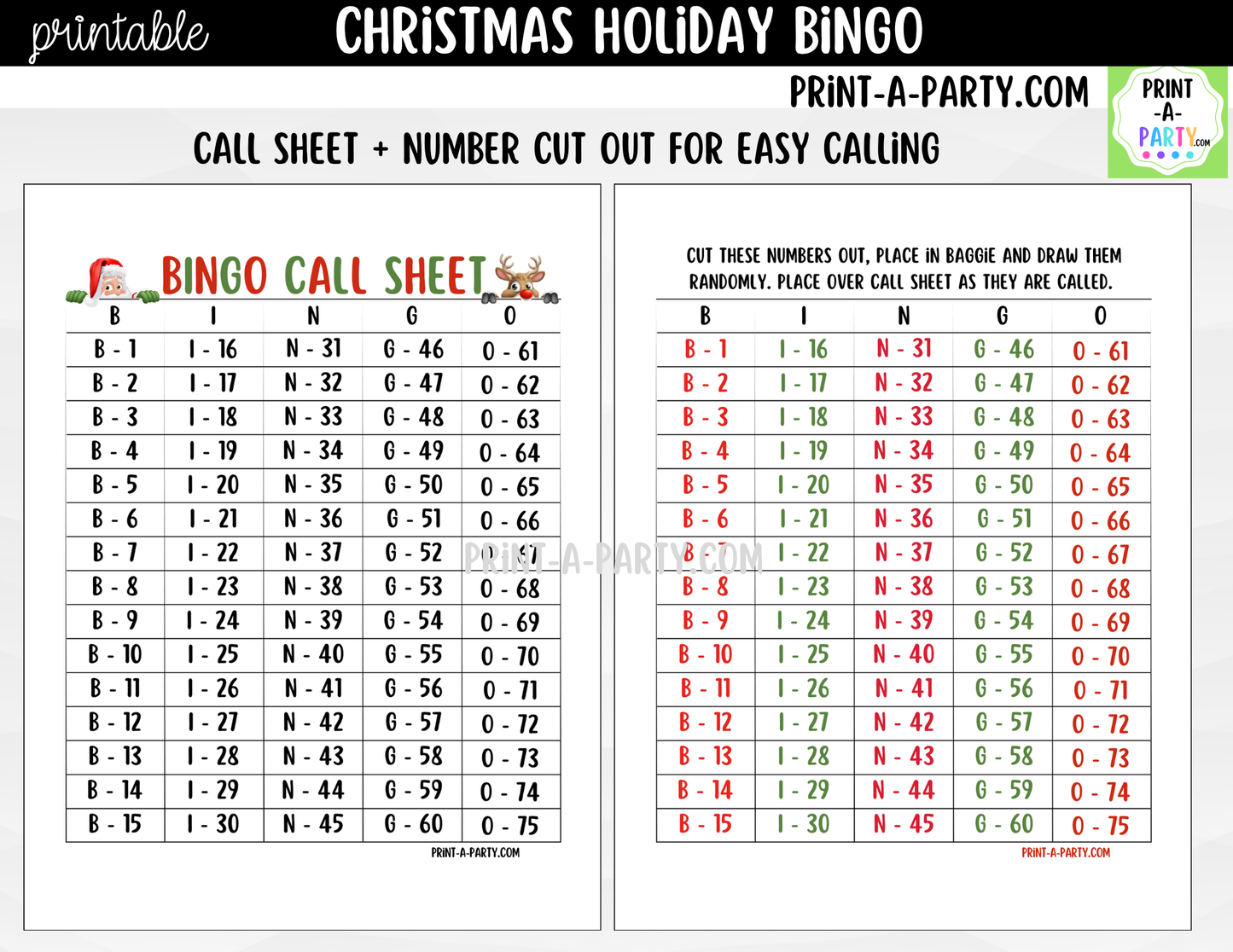 Christmas Bingo Game Printable | Holiday Party Game | Bingo Cards & Call Sheets