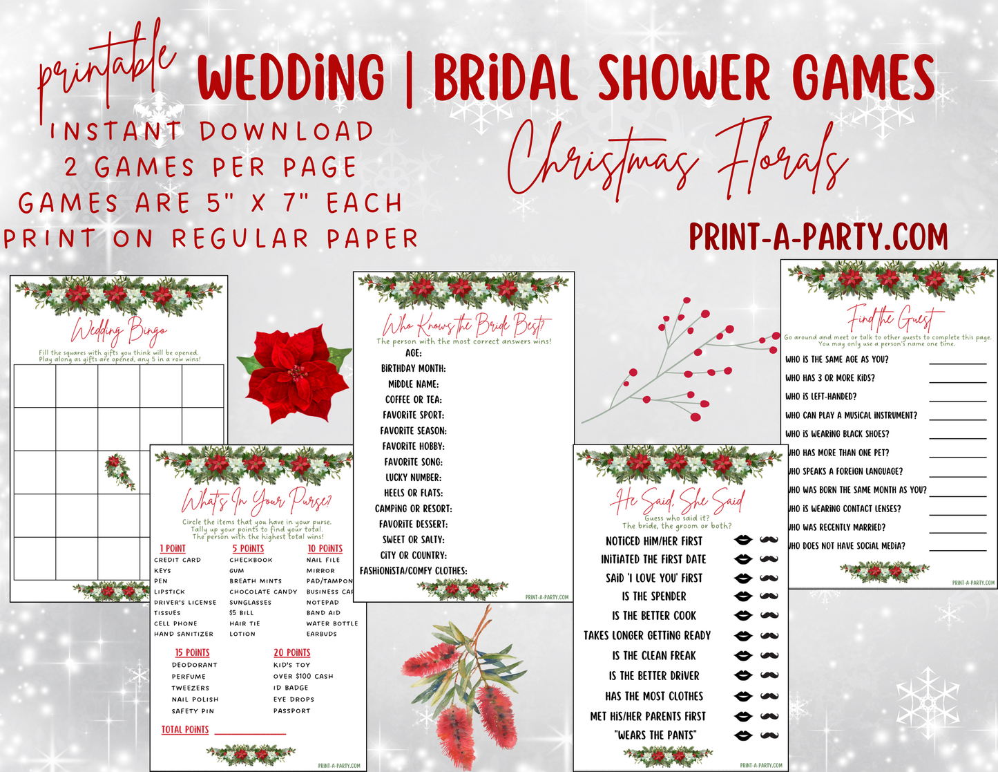 GAME BUNDLE: Bridal Christmas Shower Game Bundle | Christmas Bridal Theme | Christmas Wedding Shower | INSTANT DOWNLOAD