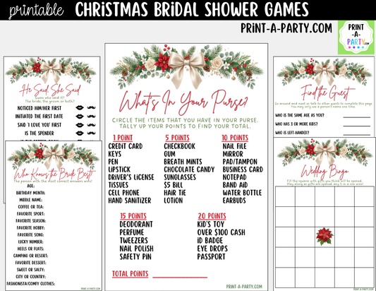 Christmas Bridal Shower Games Printable - Holiday Bridal Shower Game Bundle