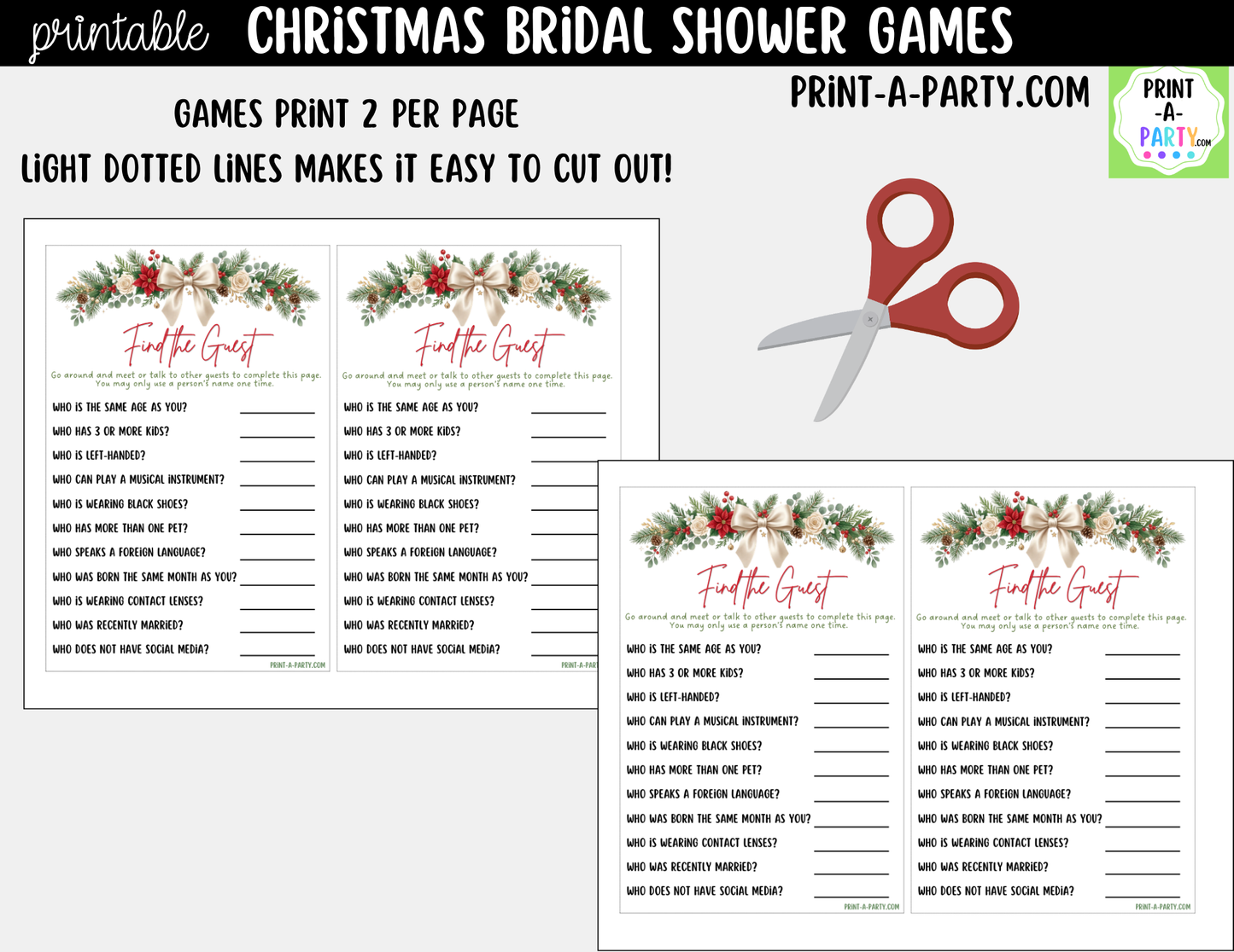 Christmas Bridal Shower Games Printable - Holiday Bridal Shower Game Bundle