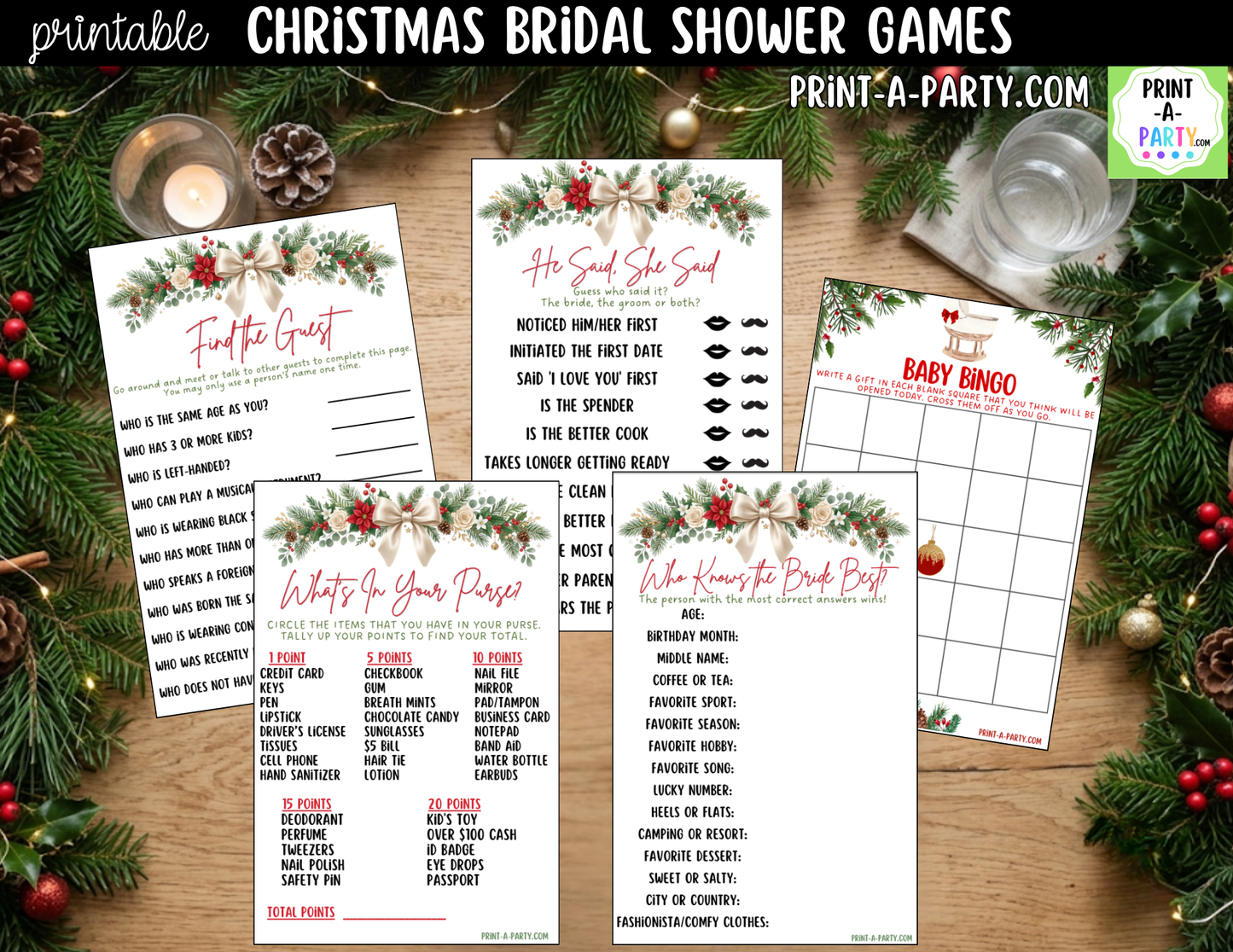 Christmas Bridal Shower Games Printable - Holiday Bridal Shower Game Bundle