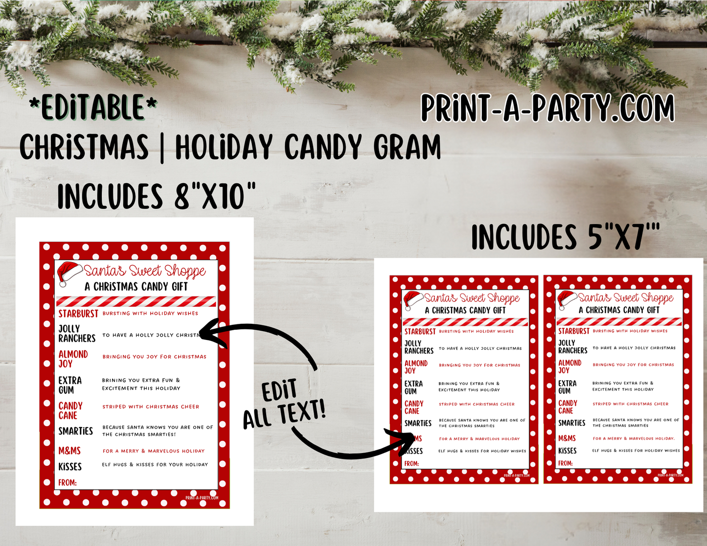 GIFT IDEA: Christmas Candy Gram EDITABLE Template for printing - Ideal DIY Holiday Gift for Classrooms, Neighbors, Teachers, Coworkers, Friends