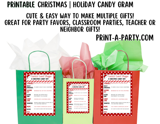 GIFT IDEA: Christmas Candy Gram Printable - Ideal DIY Holiday Gift for Classrooms, Neighbors, Teachers, Coworkers, Friends