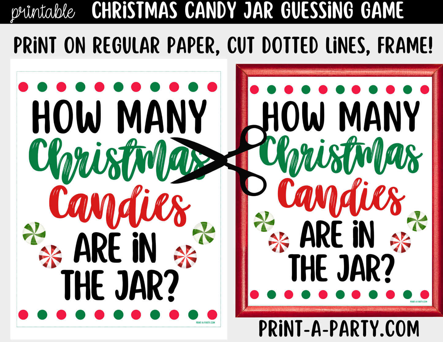 Christmas Candy Jar Game Printable Sign (8x10) & guessing cards for holiday parties, classrooms, decor and events