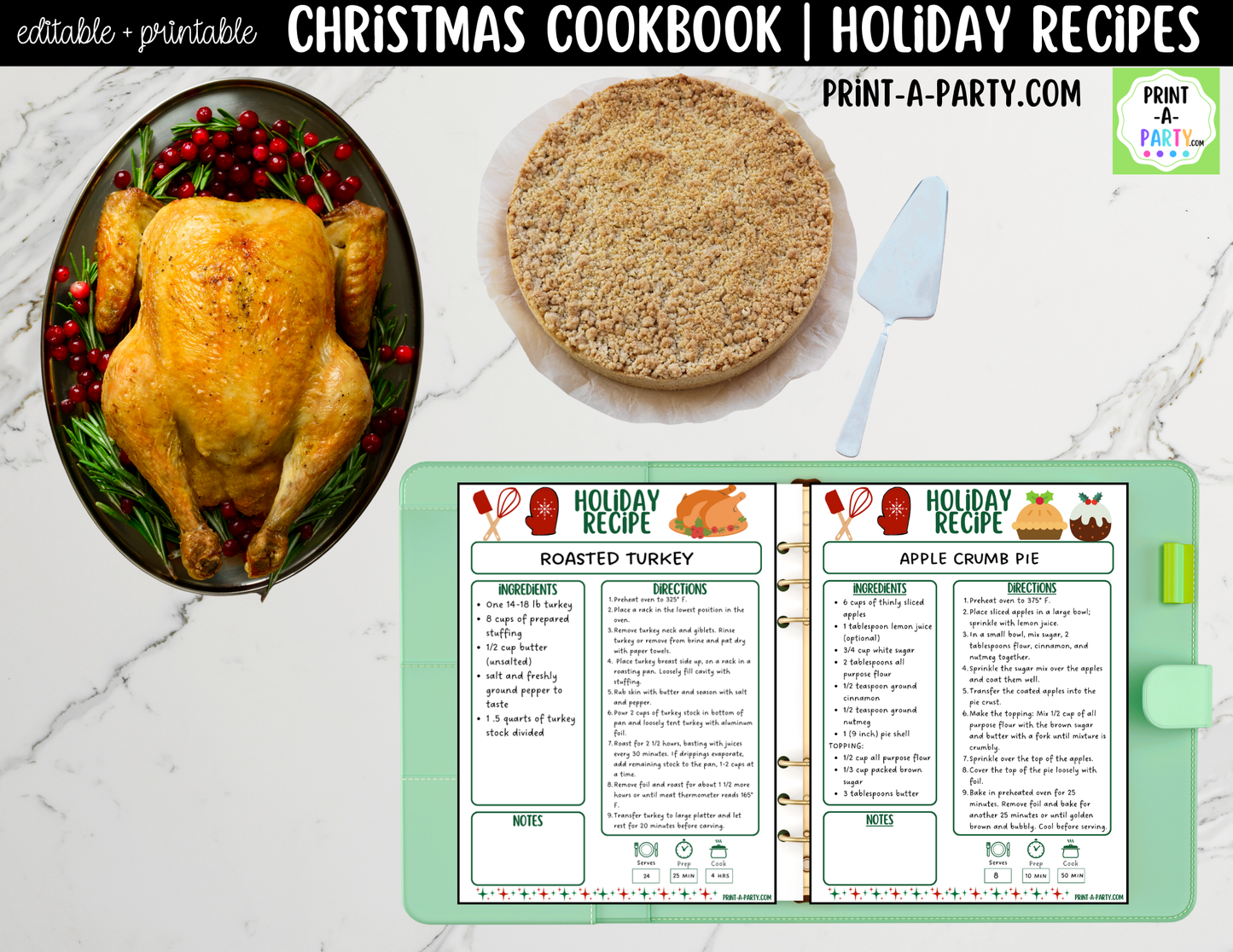 Christmas Cookbook Printable Editable | Holiday Recipe Binder & Recipe Cards Template