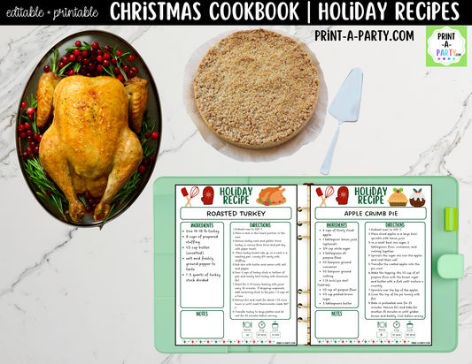 Christmas Cookbook Printable Editable | Holiday Recipe Binder & Recipe Cards Template