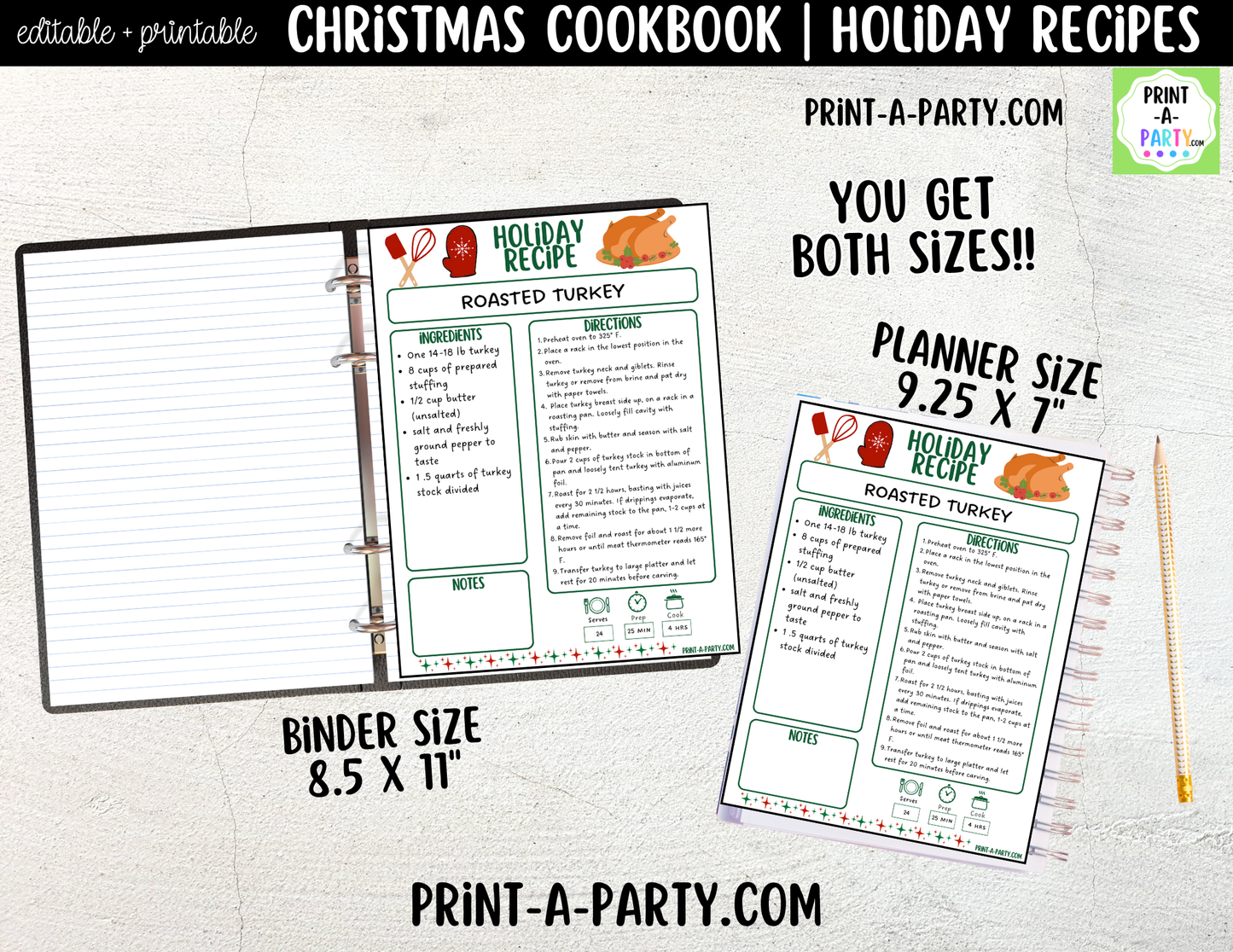 Christmas Cookbook Printable Editable | Holiday Recipe Binder & Recipe Cards Template