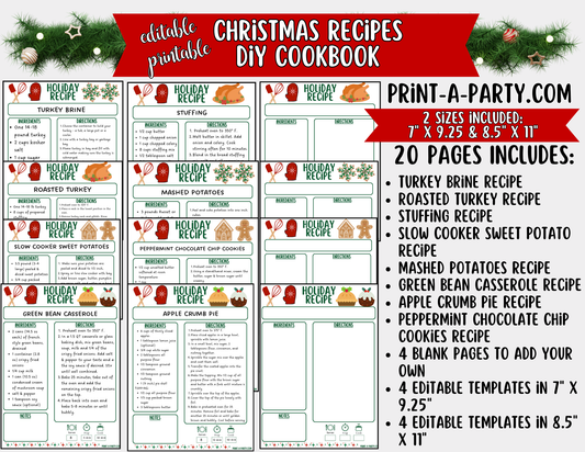 Editable Printable Christmas Cookbook – Holiday Recipe Binder & Planner with Recipe Cards
