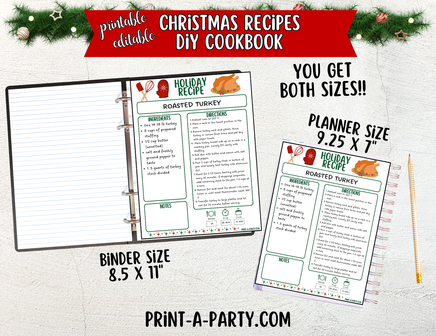 Editable Printable Christmas Cookbook – Holiday Recipe Binder & Planner with Recipe Cards