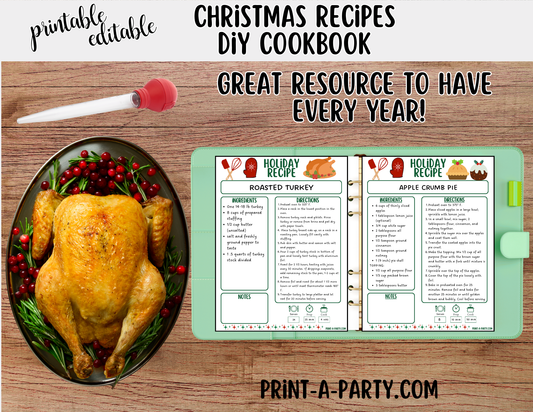 Editable Printable Christmas Cookbook – Holiday Recipe Binder & Planner with Recipe Cards