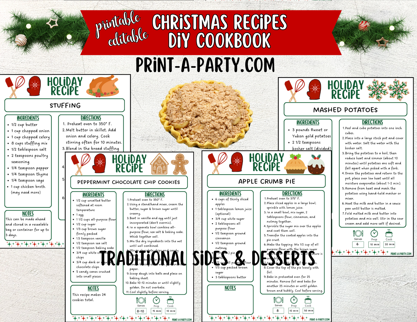 Editable Printable Christmas Cookbook – Holiday Recipe Binder & Planner with Recipe Cards