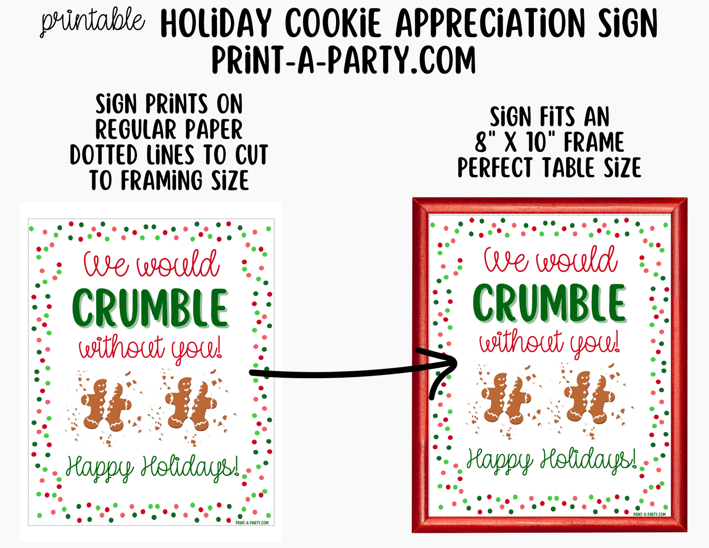 Holiday Christmas Cookies Appreciation Sign - Printable Decor for Teacher, Staff, Employee, Volunteer, PTO PTA or Parents