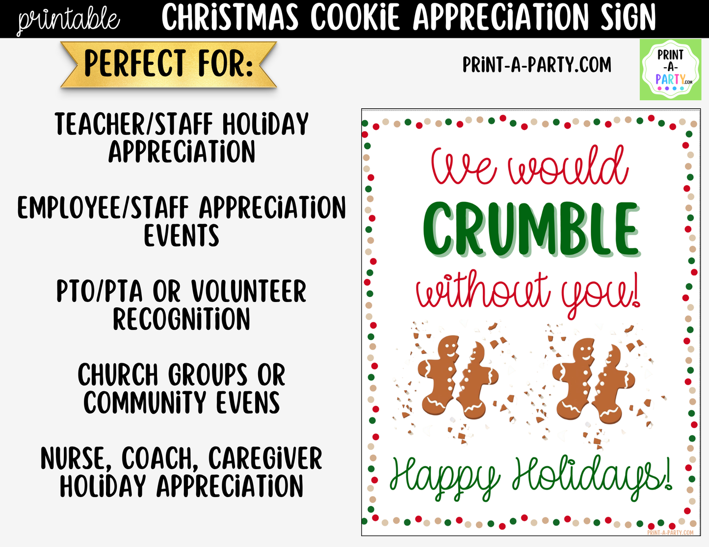 Christmas Cookies Appreciation Sign Printable | Teacher & Staff Holiday Thank You