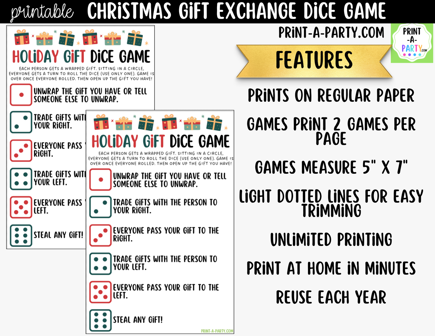 Christmas Dice Game Printable | White Elephant & Gift Exchange Party Game