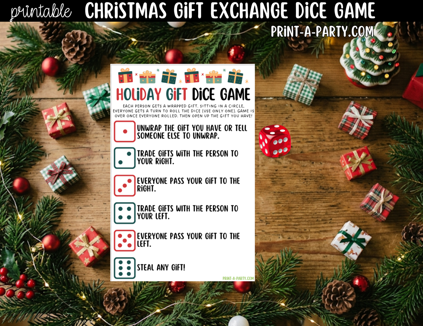 Christmas Dice Game Printable | White Elephant & Gift Exchange Party Game