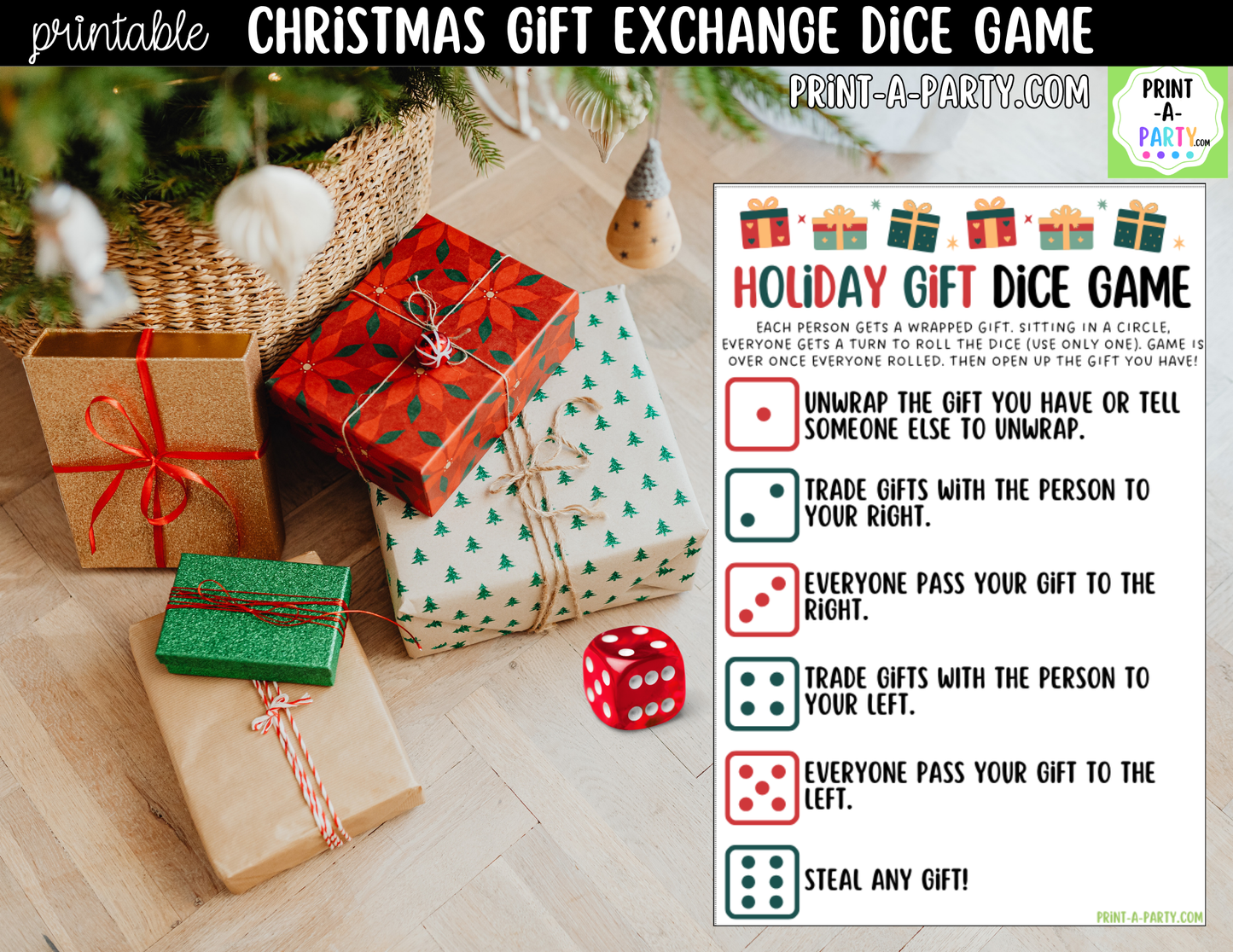 Christmas Dice Game Printable | White Elephant & Gift Exchange Party Game