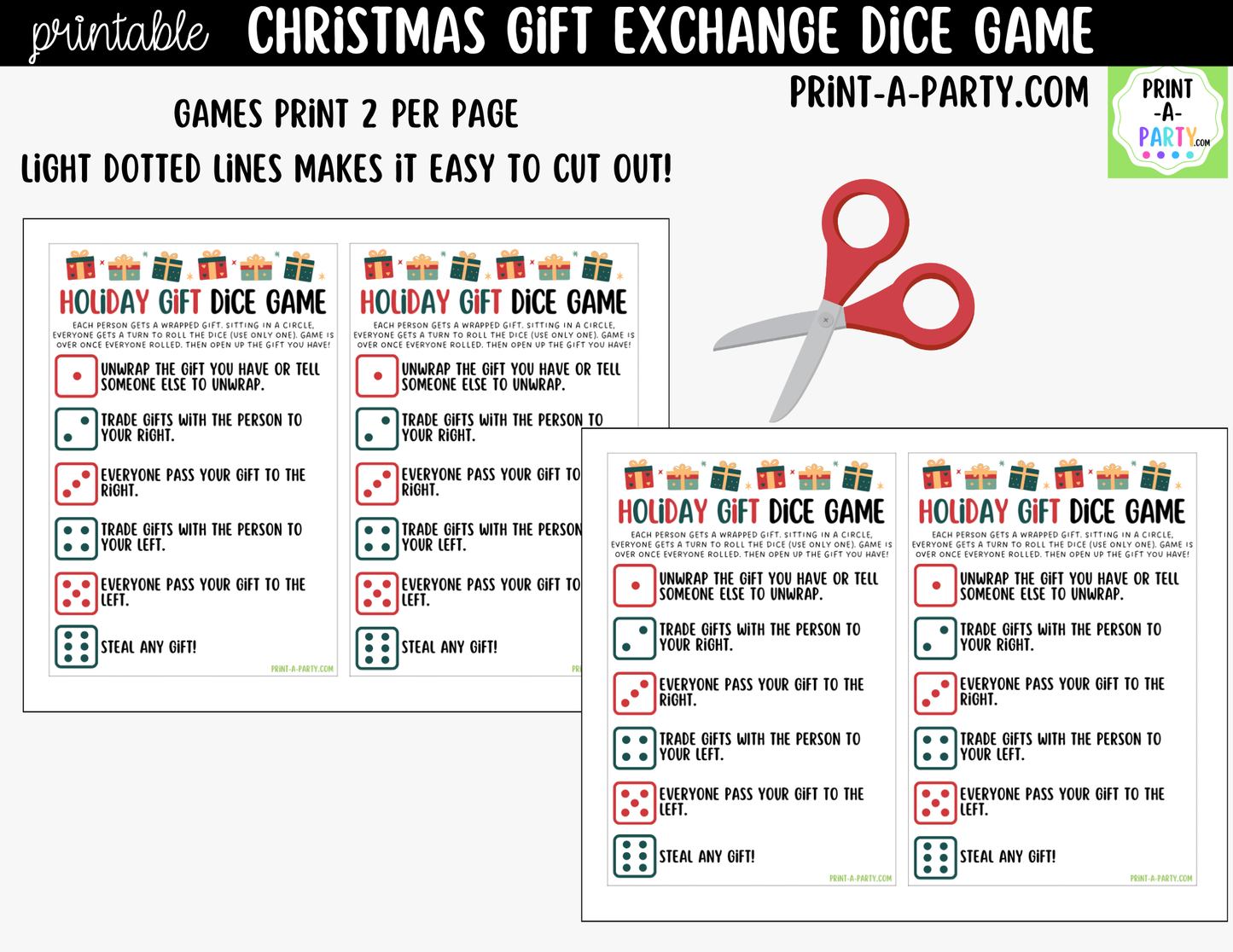 Christmas Dice Game Printable | White Elephant & Gift Exchange Party Game