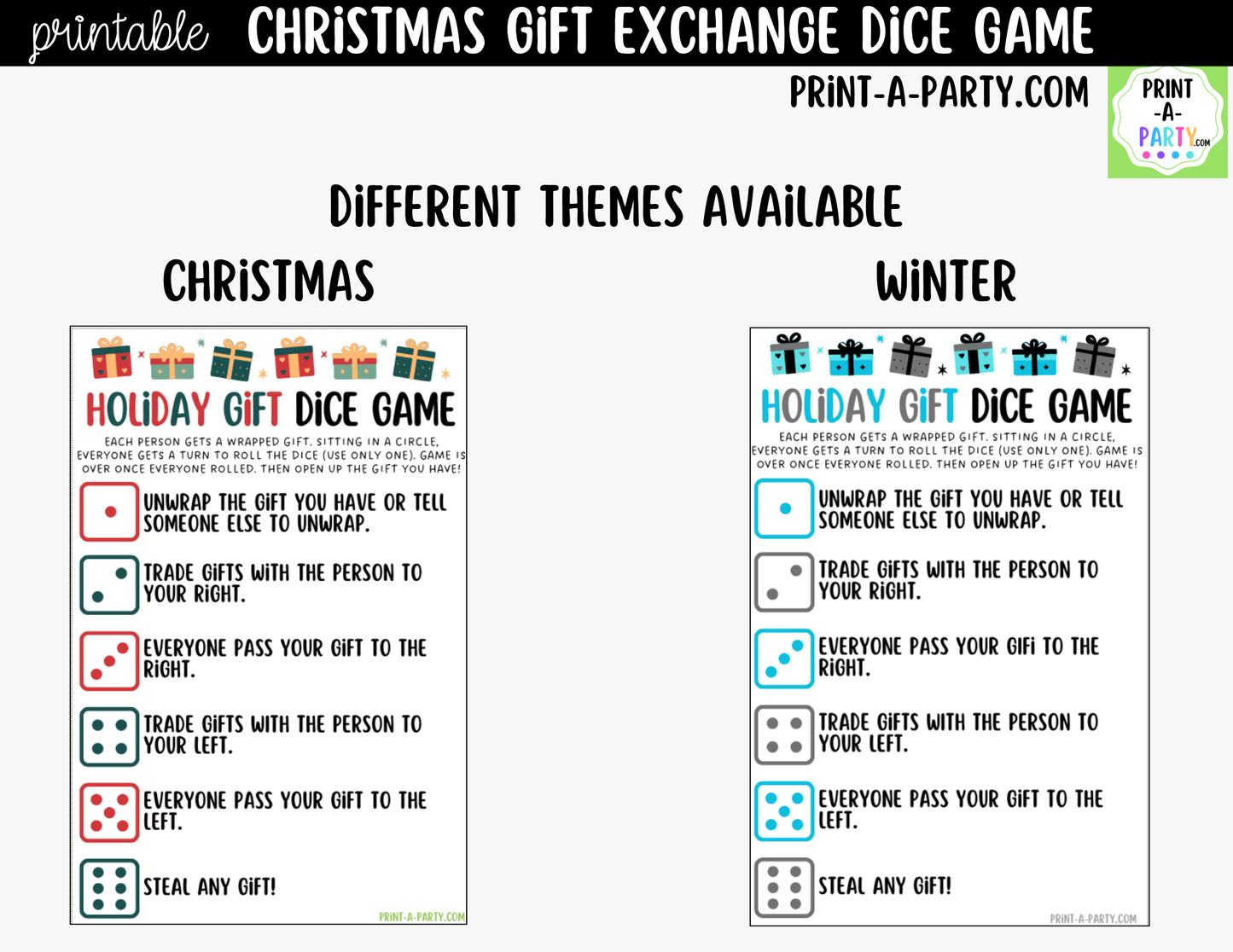 Christmas Dice Game Printable | White Elephant & Gift Exchange Party Game