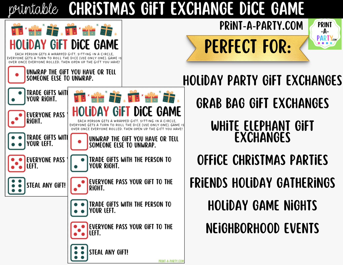 Christmas Dice Game Printable | White Elephant & Gift Exchange Party Game