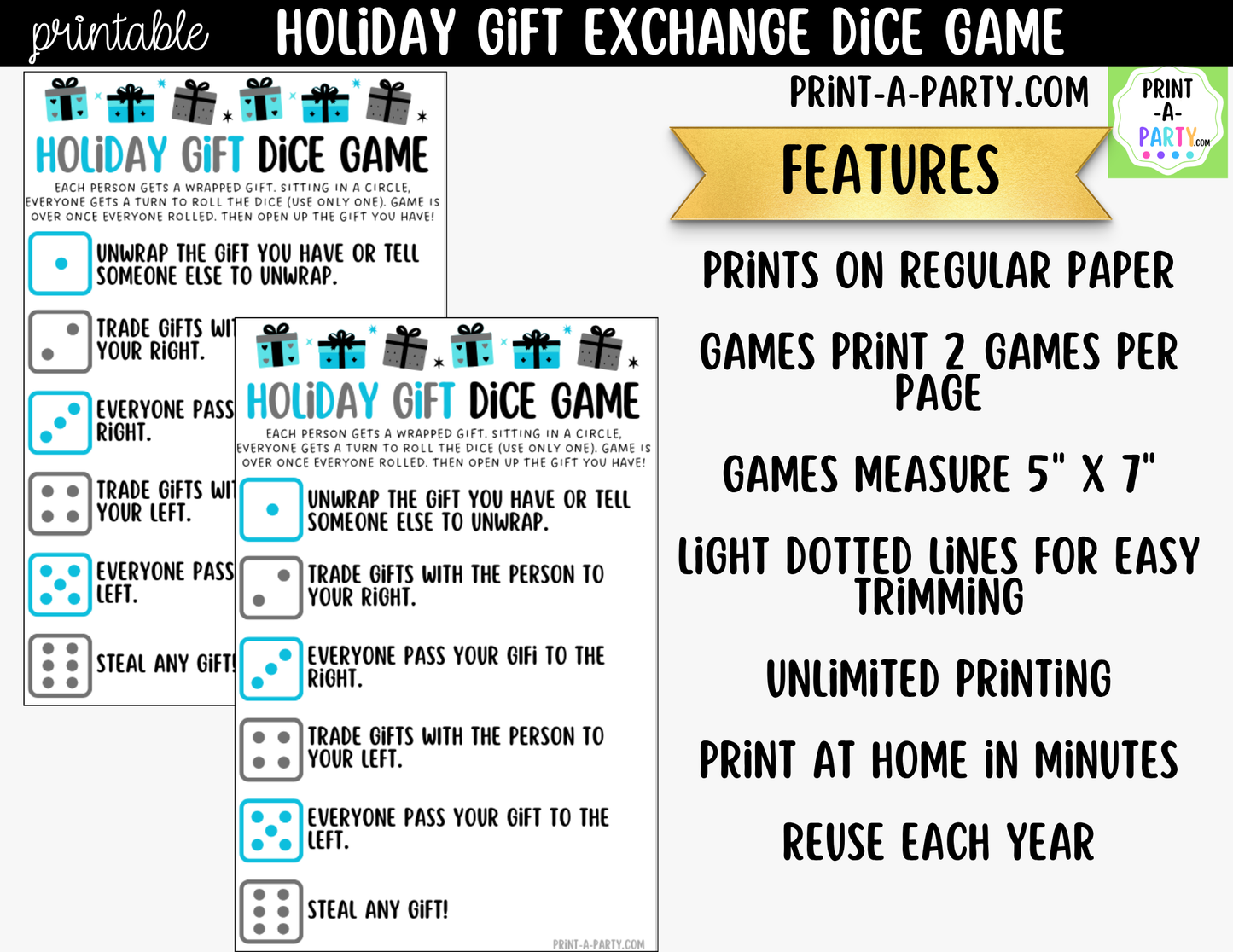 Winter Dice Game Printable | White Elephant & Gift Exchange Party Game