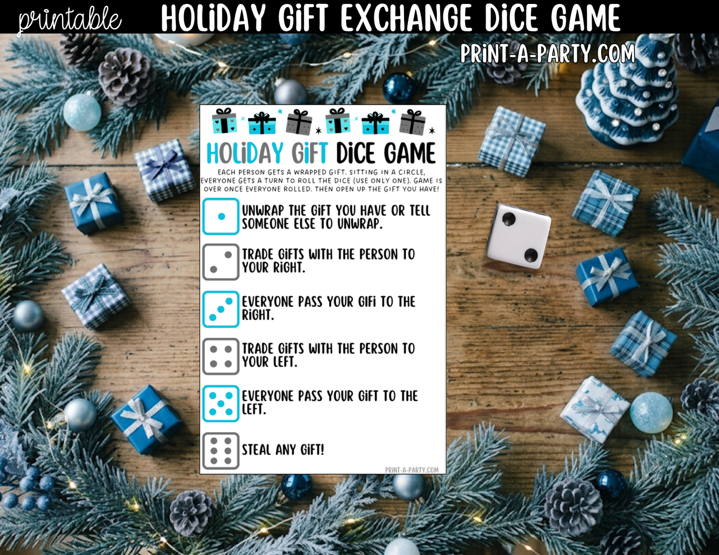 Winter Dice Game Printable | White Elephant & Gift Exchange Party Game