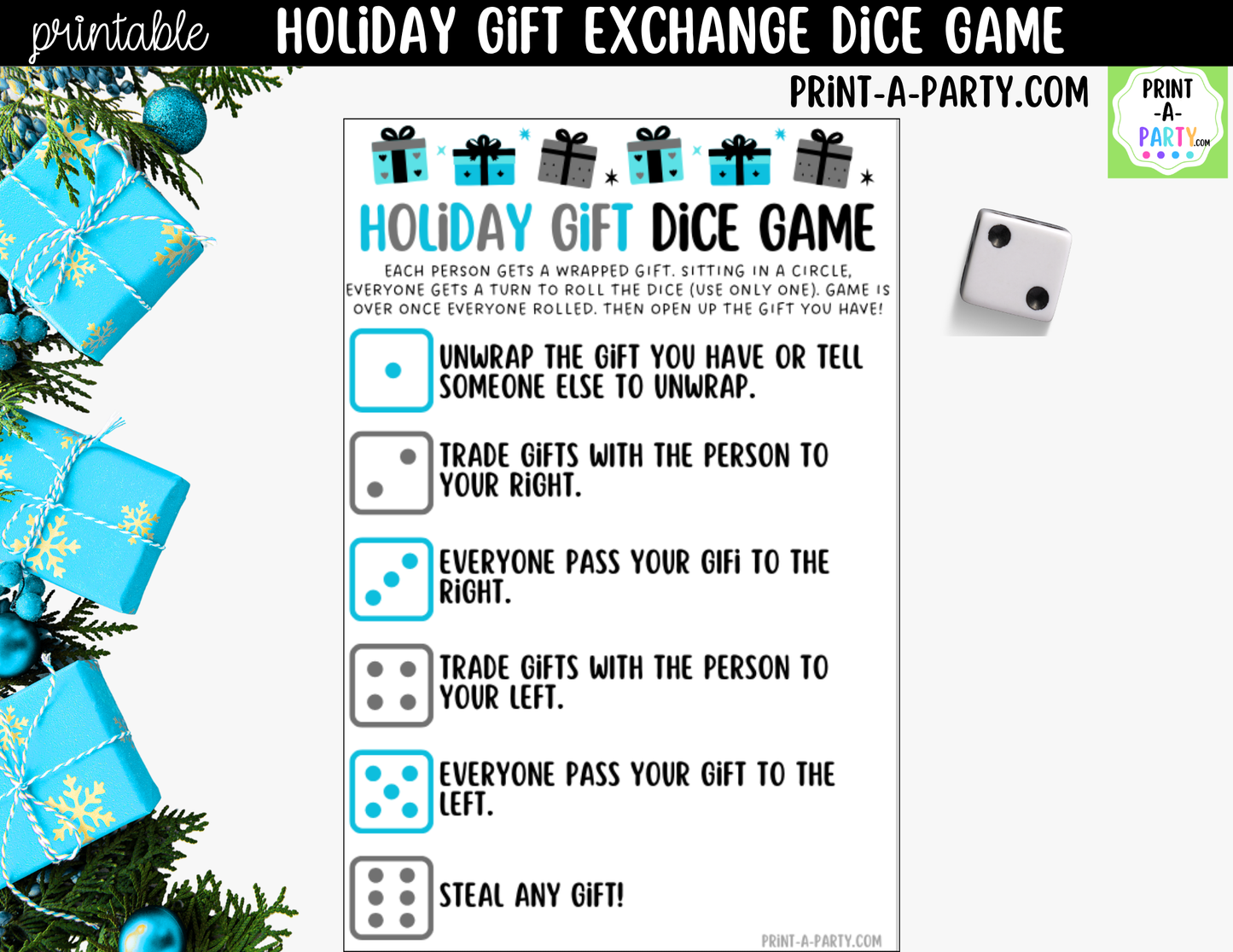 Winter Dice Game Printable | White Elephant & Gift Exchange Party Game