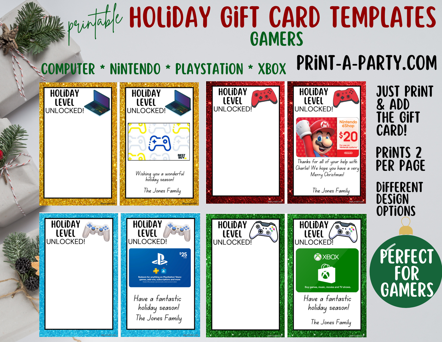 GIFT CARD Templates | Gamers | XBox | PlayStation | Nintendo | Google Play Store | Apple App Store - gift idea for gamers!