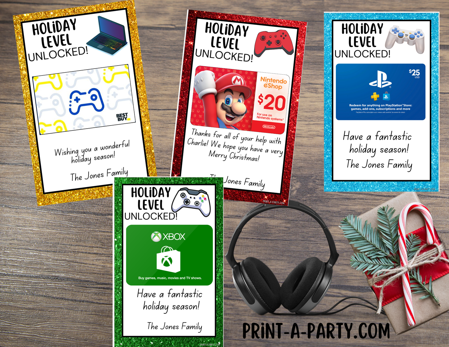 GIFT CARD Templates | Gamers | XBox | PlayStation | Nintendo | Google Play Store | Apple App Store - gift idea for gamers!