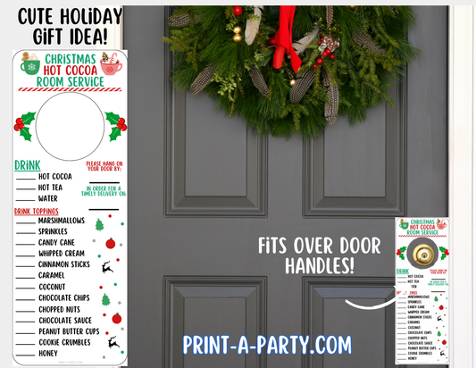 Holiday Appreciation HOT CHOCOLATE ROOM SERVICE TAGS - Editable Printable for Christmas and Winter Appreciation Gifts