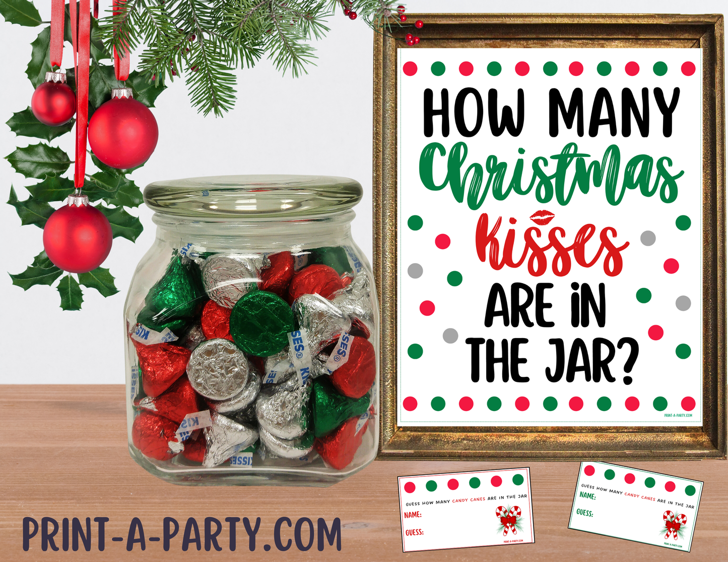 CANDY JAR GUESSING GAME - CHRISTMAS Chocolate Kisses | How many Christmas kisses in jar | Holiday Party | Christmas Party DIY | Printable