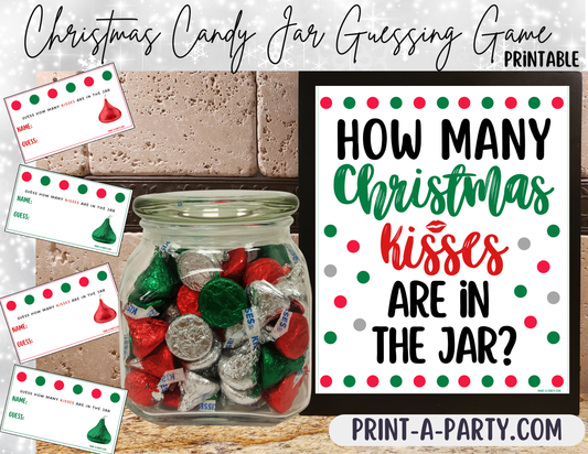 CANDY JAR GUESSING GAME - CHRISTMAS Chocolate Kisses | How many Christmas kisses in jar | Holiday Party | Christmas Party DIY | Printable