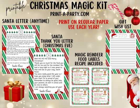 CHRISTMAS MAGIC KIT | Santa Letters (2) | Magic Reindeer Food Recipe and Labels | Wish List | Ignite Christmas Magic!