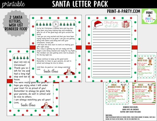 Printable Santa Letter Pack - Letters from Santa, Reindeer Food Labels and Christmas Wish List for Kids