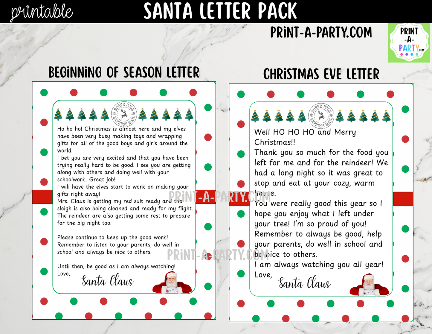 Printable Santa Letter Pack - Letters from Santa, Reindeer Food Labels and Christmas Wish List for Kids