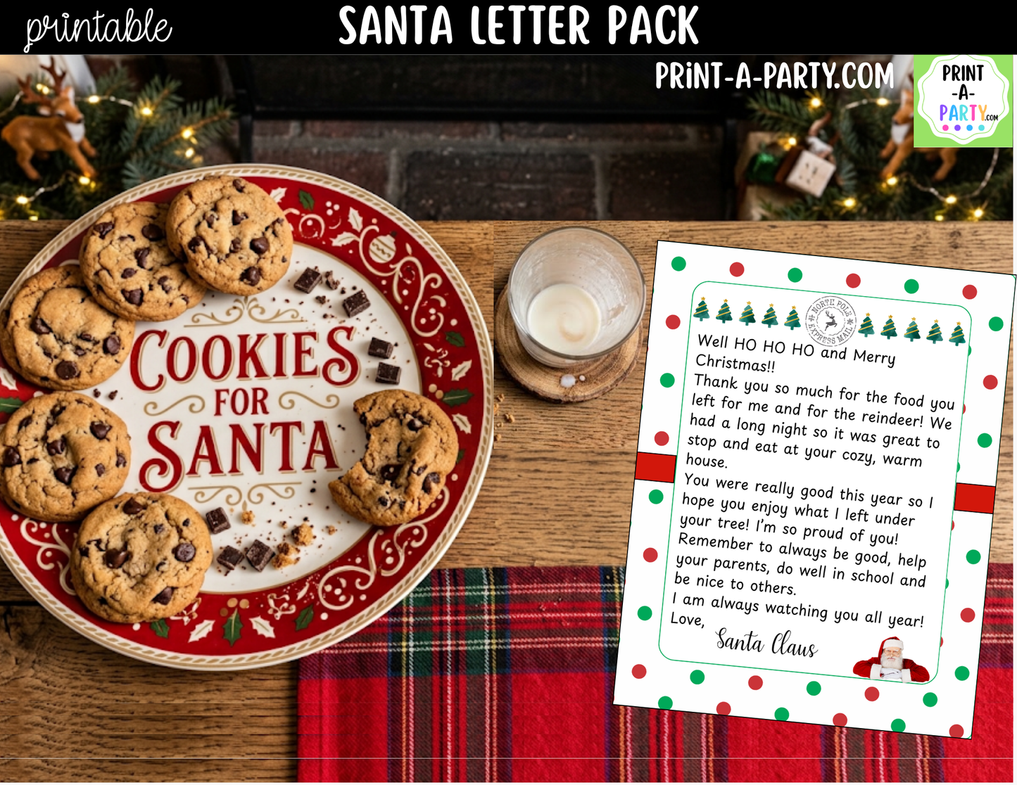 Printable Santa Letter Pack - Letters from Santa, Reindeer Food Labels and Christmas Wish List for Kids