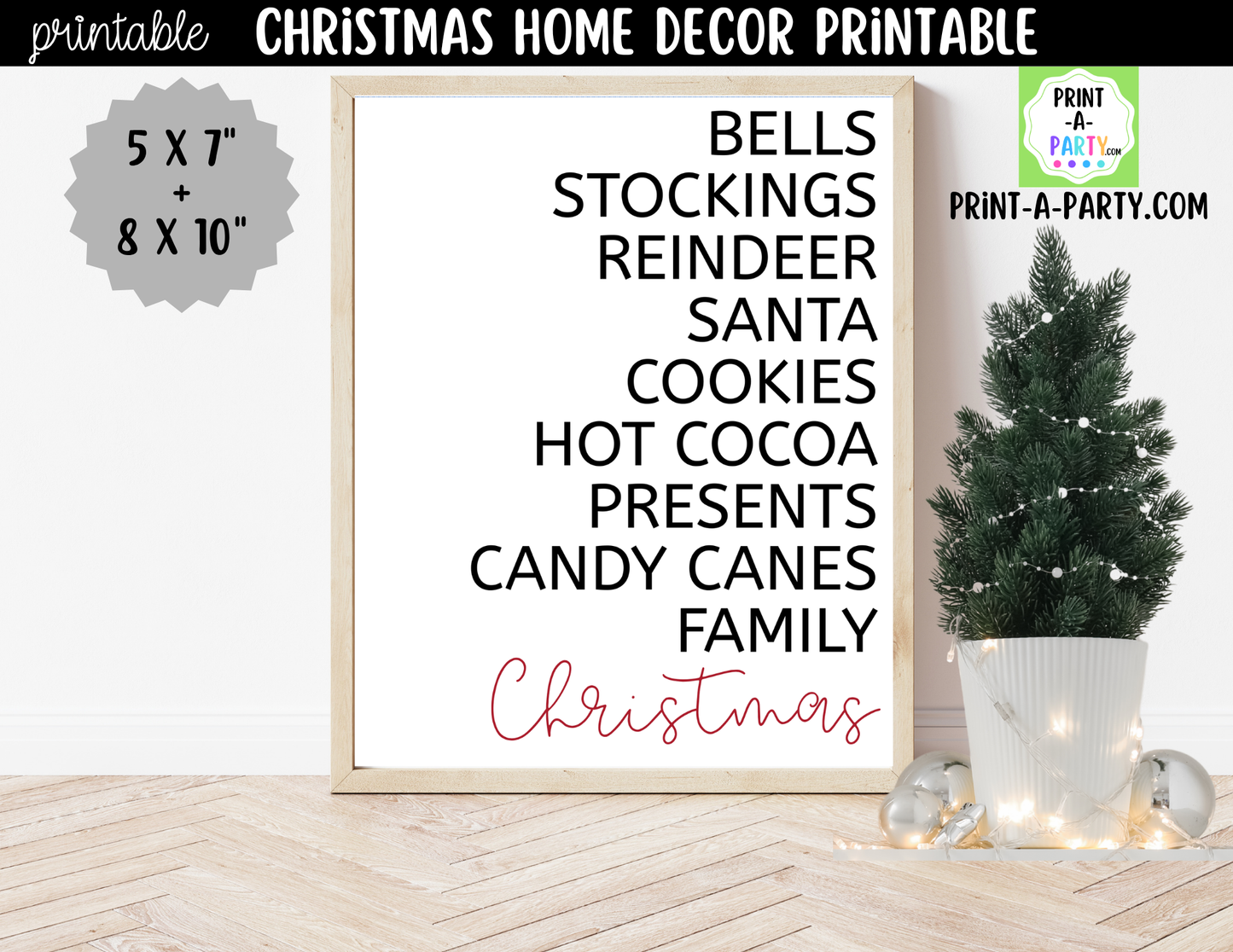 Printable Christmas Wall Art Sign - Holiday Highlights List - Minimalist Christmas Decor 8x10 and 5x7