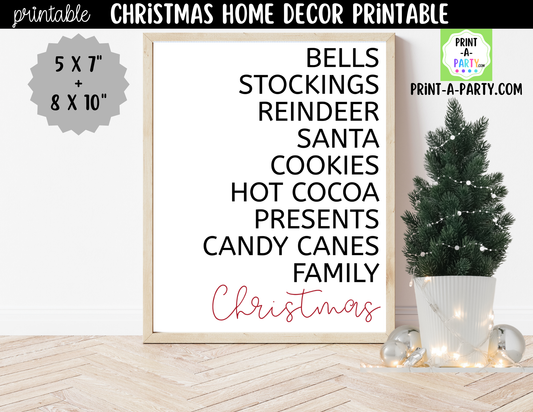 Printable Christmas Wall Art Sign - Holiday Highlights List - Minimalist Christmas Decor 8x10 and 5x7