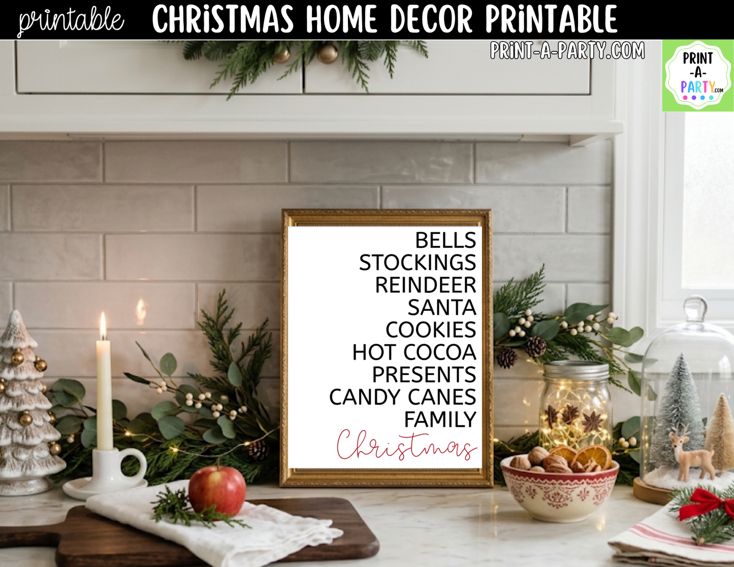 Printable Christmas Wall Art Sign - Holiday Highlights List - Minimalist Christmas Decor 8x10 and 5x7