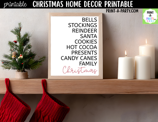 Printable Christmas Wall Art Sign - Holiday Highlights List - Minimalist Christmas Decor 8x10 and 5x7