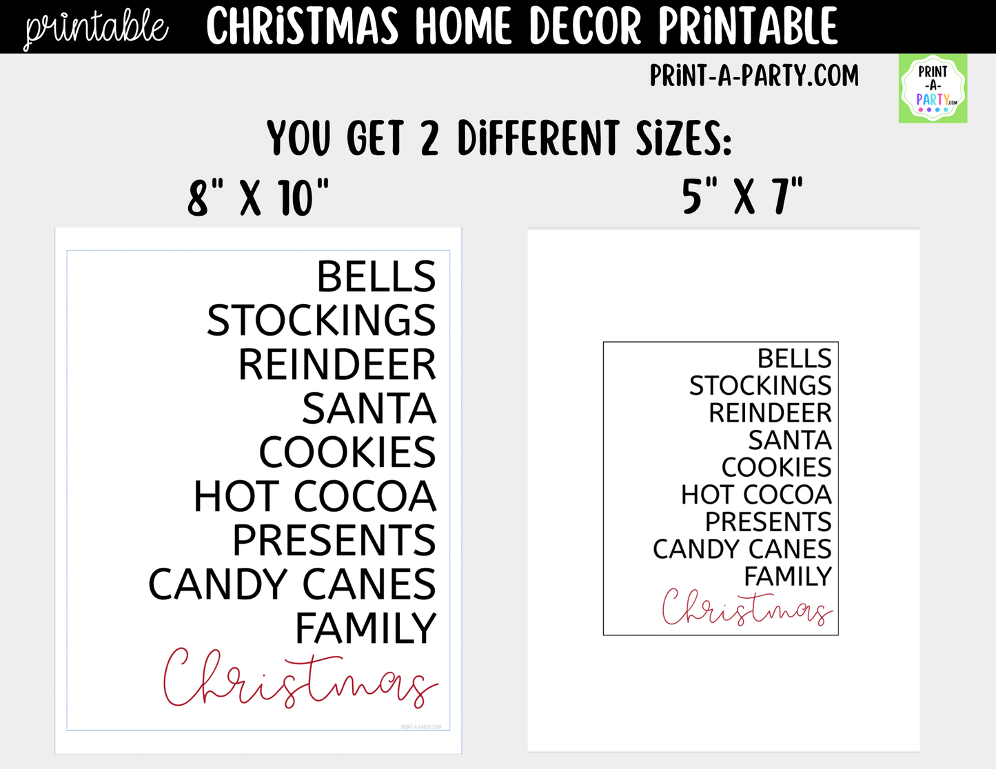 Printable Christmas Wall Art Sign - Holiday Highlights List - Minimalist Christmas Decor 8x10 and 5x7