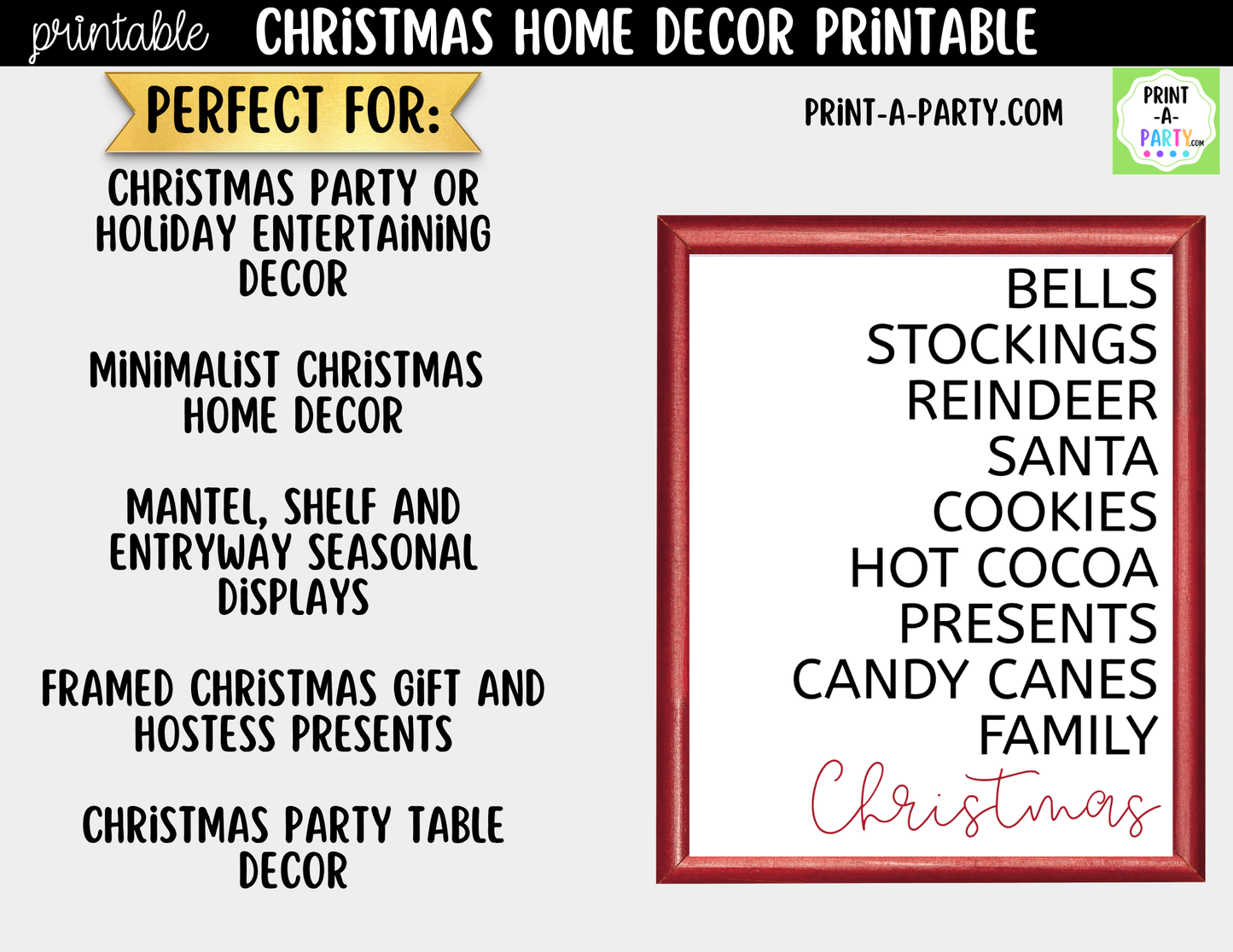 Printable Christmas Wall Art Sign - Holiday Highlights List - Minimalist Christmas Decor 8x10 and 5x7