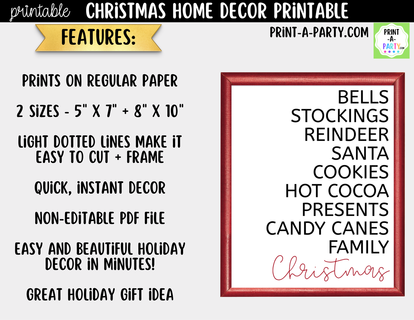 Printable Christmas Wall Art Sign - Holiday Highlights List - Minimalist Christmas Decor 8x10 and 5x7